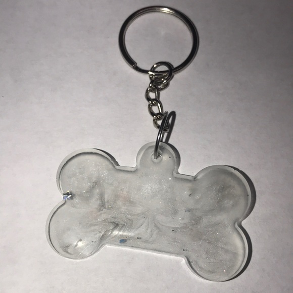 Unique Custom epoxy bone 🦴 keychain with light silver swirl & glitter ✨ - Picture 1 of 3